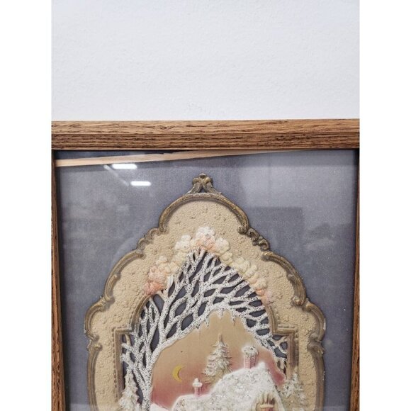 Vintage Embossed 3D Winter Scene Calendar January 1932 Wood Framed 11" x 20" - Picture 5 of 9